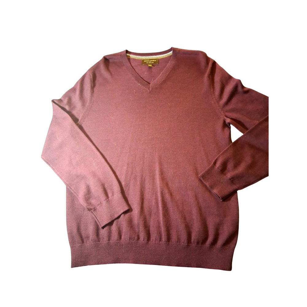 Banana Republic Mens Burgundy 100% Merino Wool V-Neck Sweater Size M